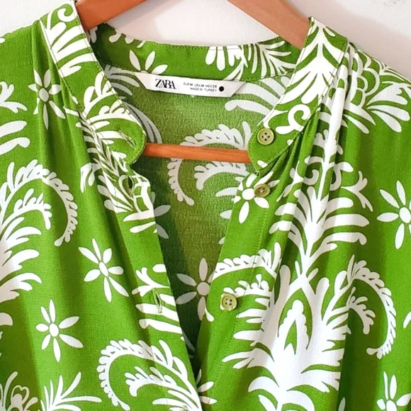 Zara Lilou Belted Green & White Floral Midi Sub Dress - Medium - Picture 6 of 11